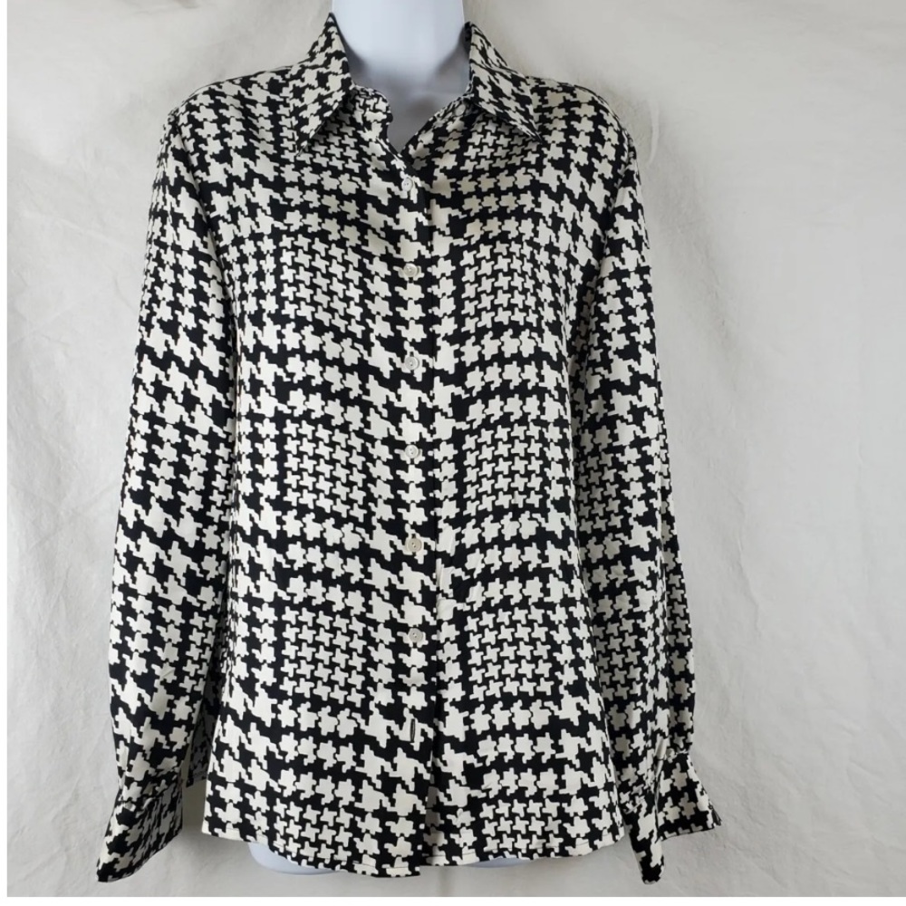 EUC Talbots Petite Houndstooth Silk Blouse